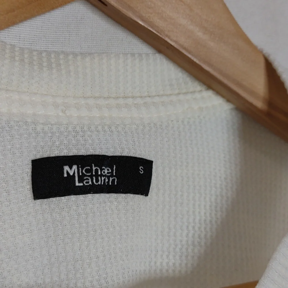 Michael Lauren FERRARI PULLOVER Burnout Lightweight Thermal Henley Cream White S